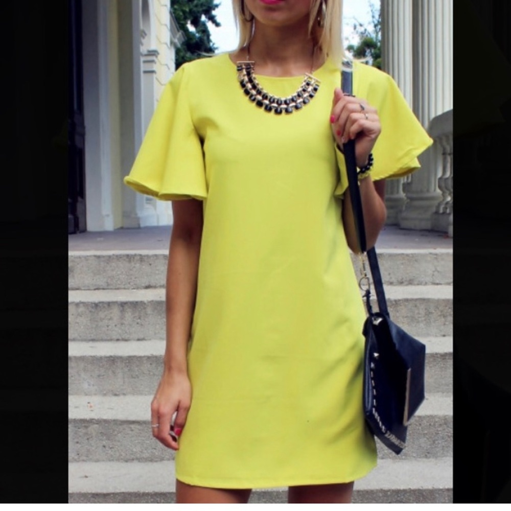 SHEIN Yellow Bell Sleeve Shift Dress